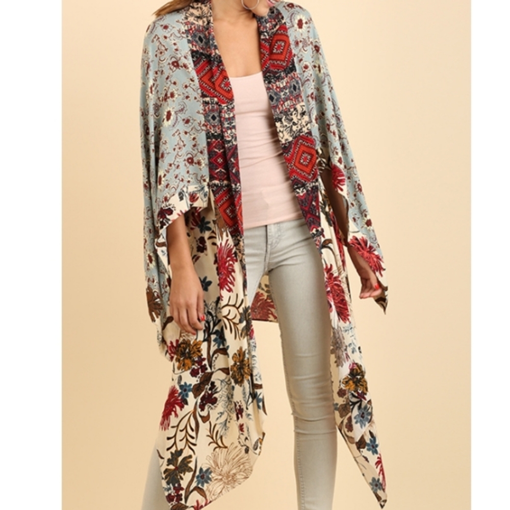 Umgee 1X/2X floral boho kimono